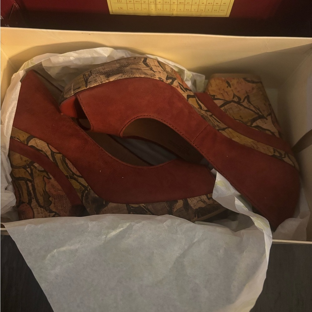Women's Rust Red Suede Platform Wedge Heels